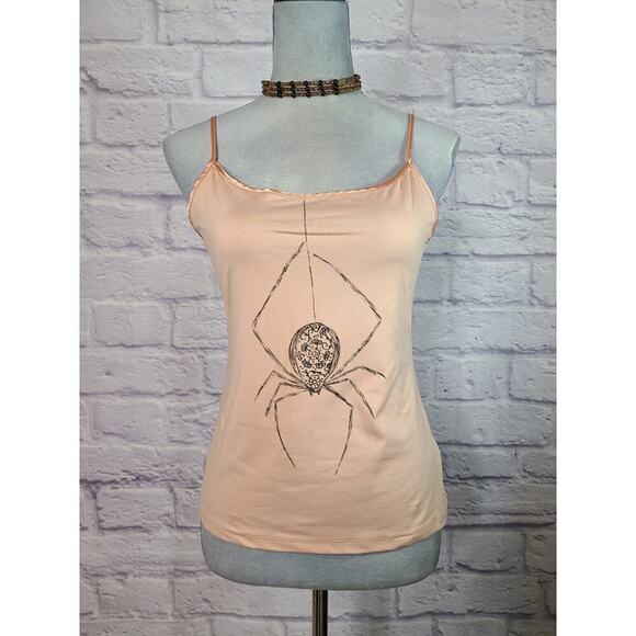 Reworked tank top with hand drawn gothic spider art - Picture 1 of 8